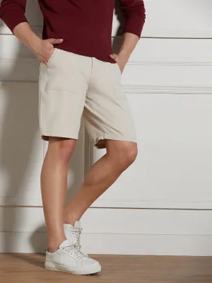 Men's Cream Solid Relaxed Fit Shorts