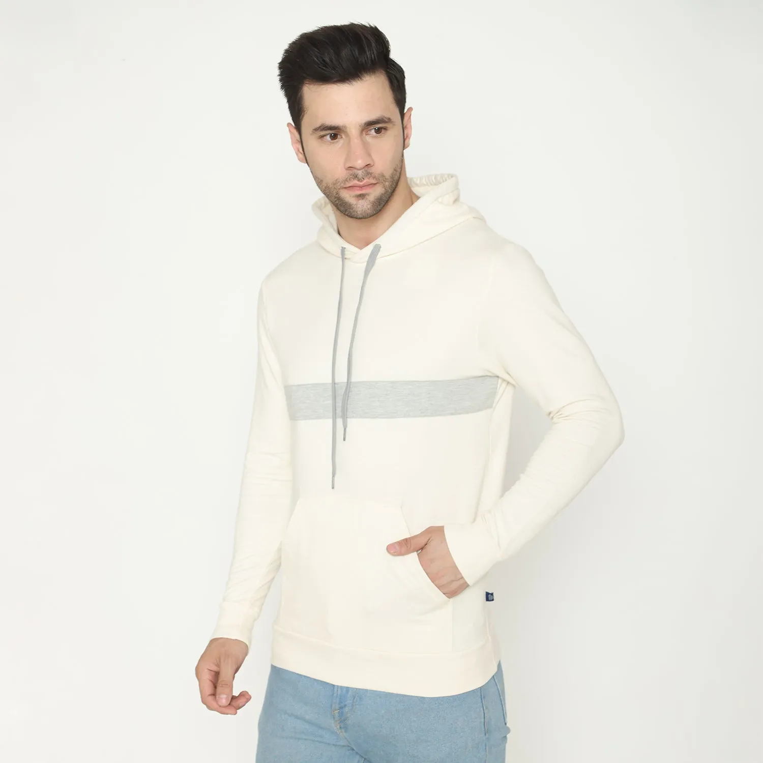 Men's Grey Striped Hoodie Sweatshirt - Off White