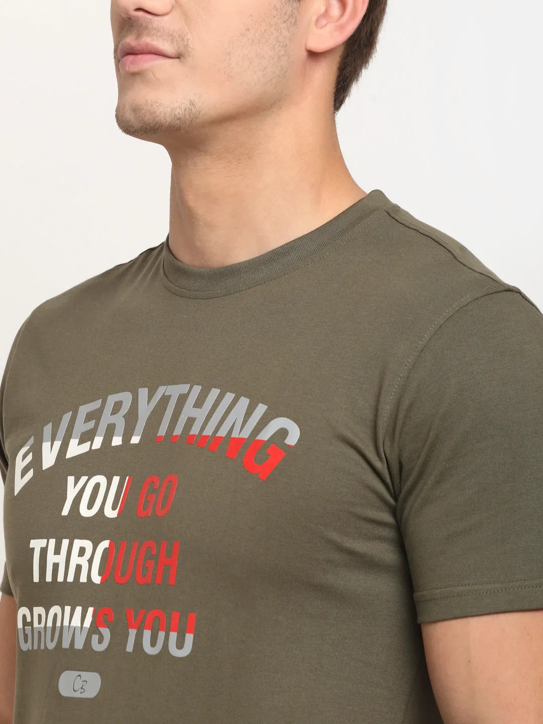 Men's Olive Green Round neck Half Sleeve T-Shirt with Print