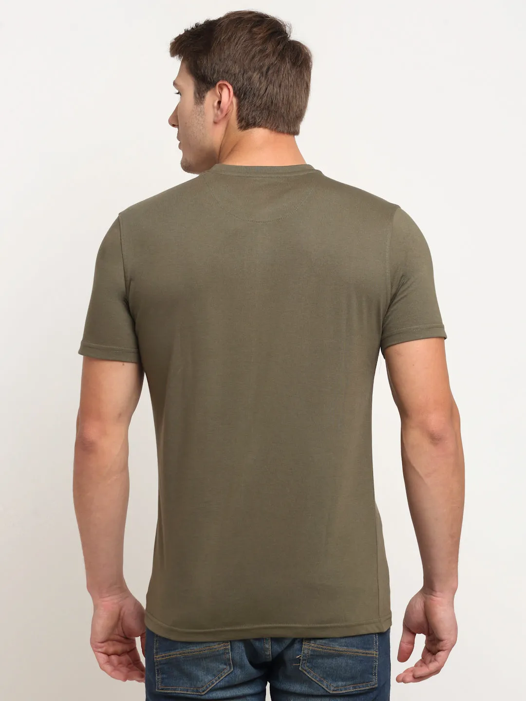 Men's Olive Green Round neck Half Sleeve T-Shirt with Print