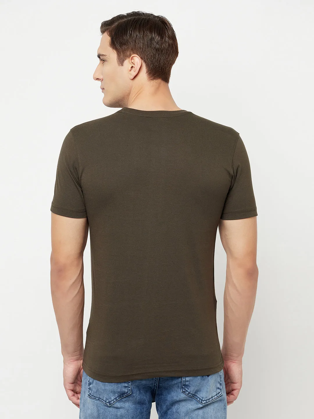 Men's Olive Green Stripe Round neck Half Sleeve T-Shirt