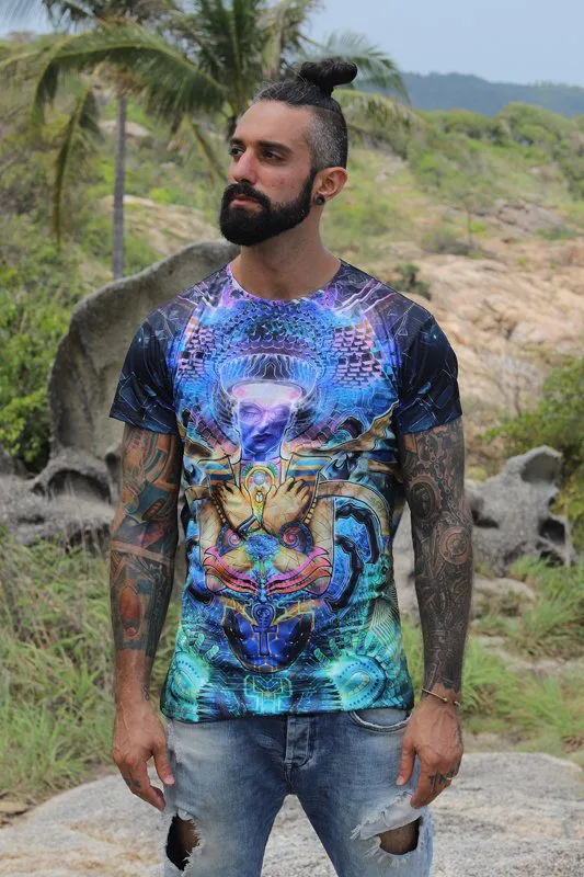 Mens Rave Shirt | Psy Clothing | Sacred Geomery Shirt | Fractal Shirt | Khemet (TS)