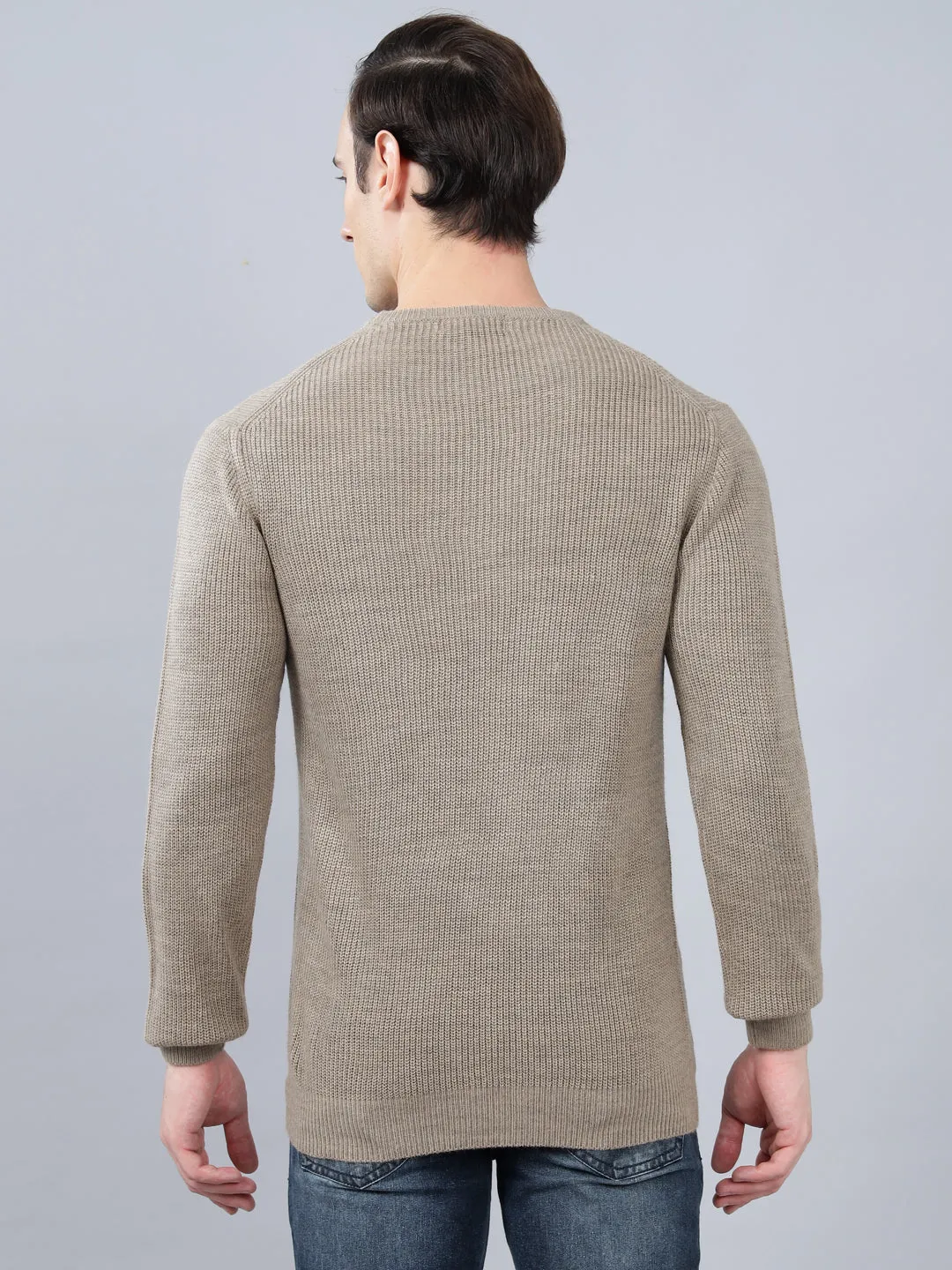 Men's Solid Beige Full Sleeve Sweater