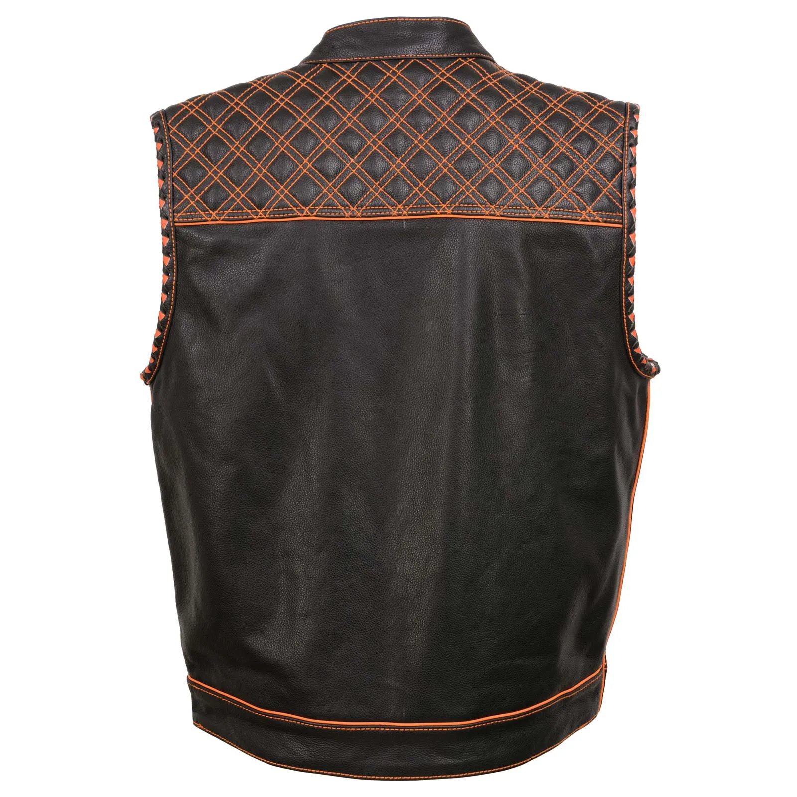 Milwaukee Leather MLM3527 Men's Black 'Paisley' Accented w/ Orange Stitching Leather Vest – / Armhole Trim