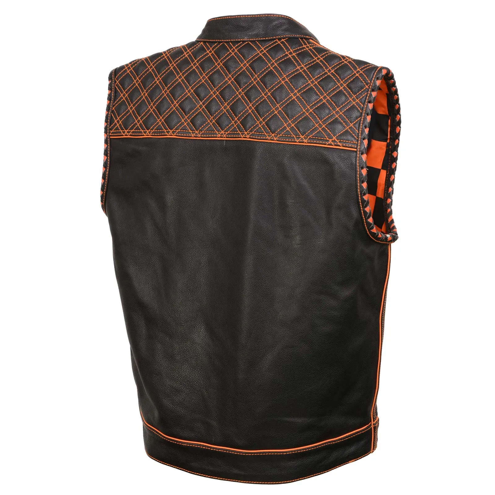 Milwaukee Leather MLM3527 Men's Black 'Paisley' Accented w/ Orange Stitching Leather Vest – / Armhole Trim