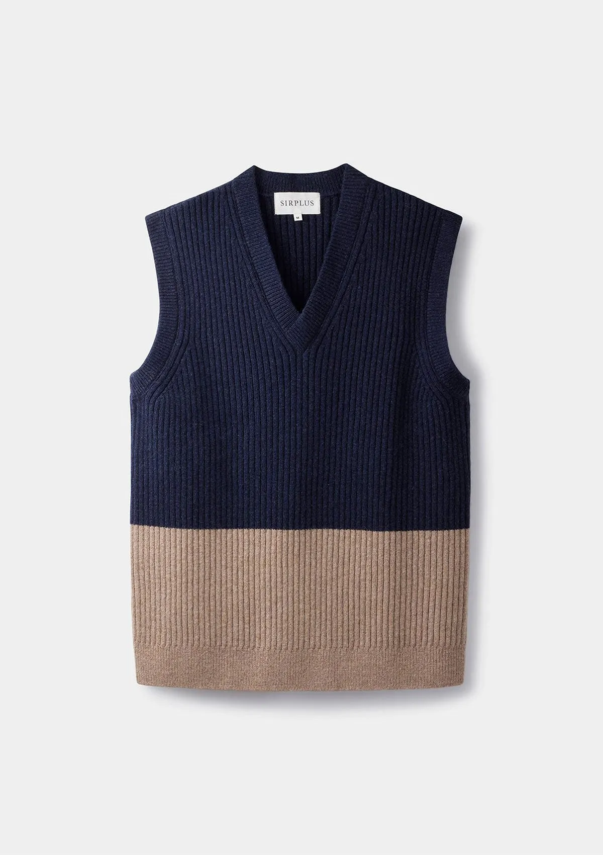 Navy & Oatmeal Ribbed Lambswool Vest