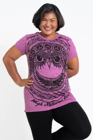 Plus Size Womens Weed Owl T-Shirt in Pink