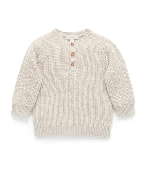 Purebaby Henley Neck Jumper - Wheat Melange