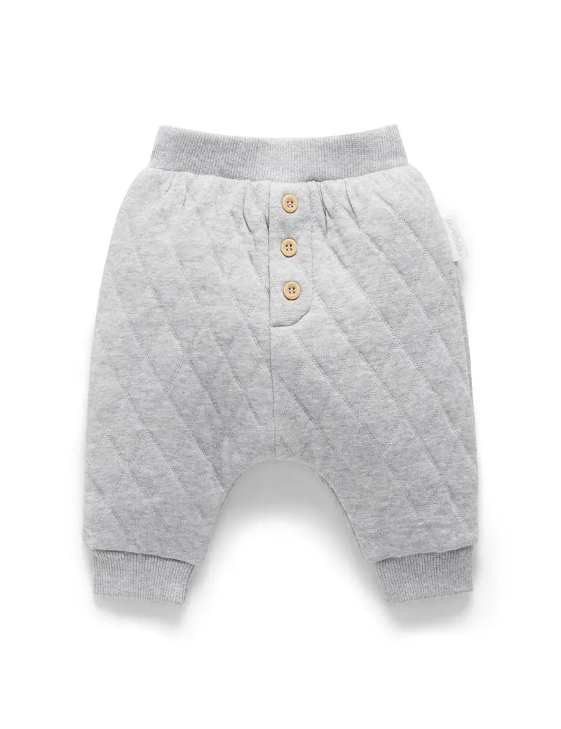 Purebaby Quilted Slouchy Track Pants - Grey Melange/Almond Melange