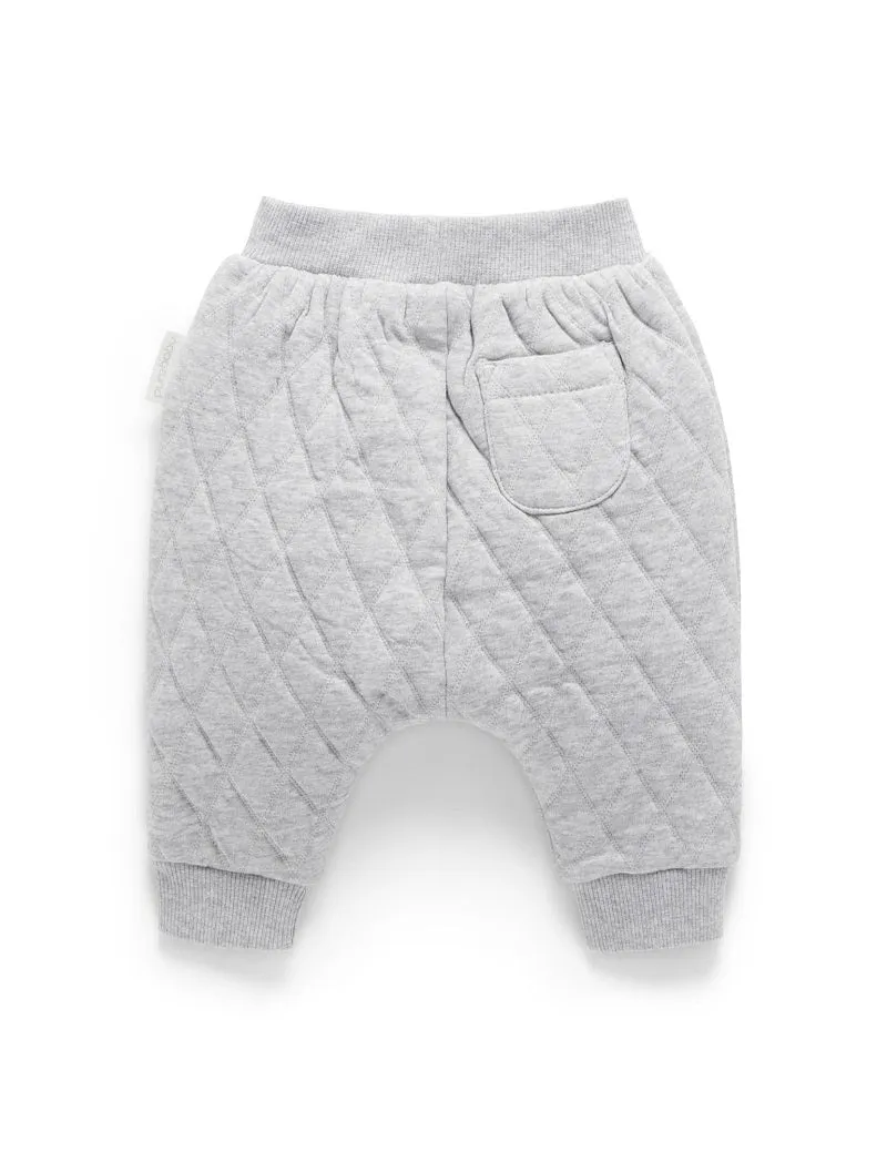 Purebaby Quilted Slouchy Track Pants - Grey Melange/Almond Melange