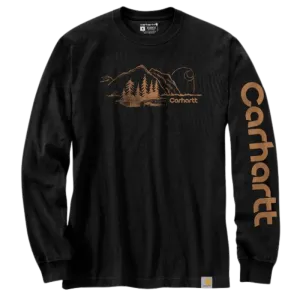 Relaxed Fit Heavyweight Long-Sleeve Mountain Graphic T-Shirt | Black