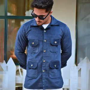 Royal Blue Corduroy Hunting Shacket for Men