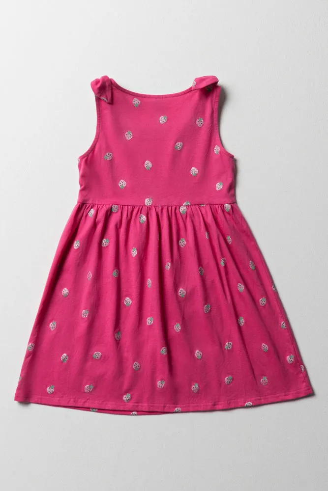 Strawberry Knit Dress With Bow Details Pink