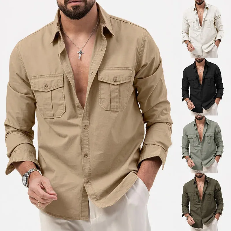 Tactical Long Sleeve Cargo Shirt Casual Military Button Down Outdoor Shirt Top | YZ-2