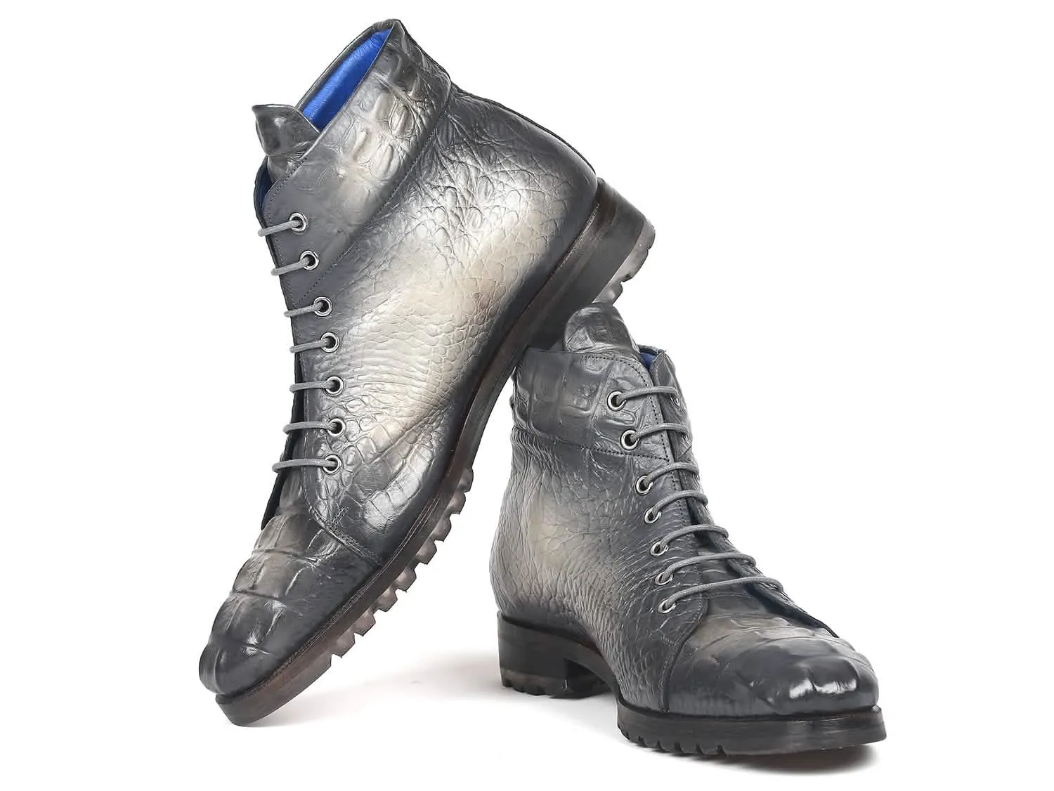 Tailored Gray Crocodile Leather Boots for Men by Paul Parkman