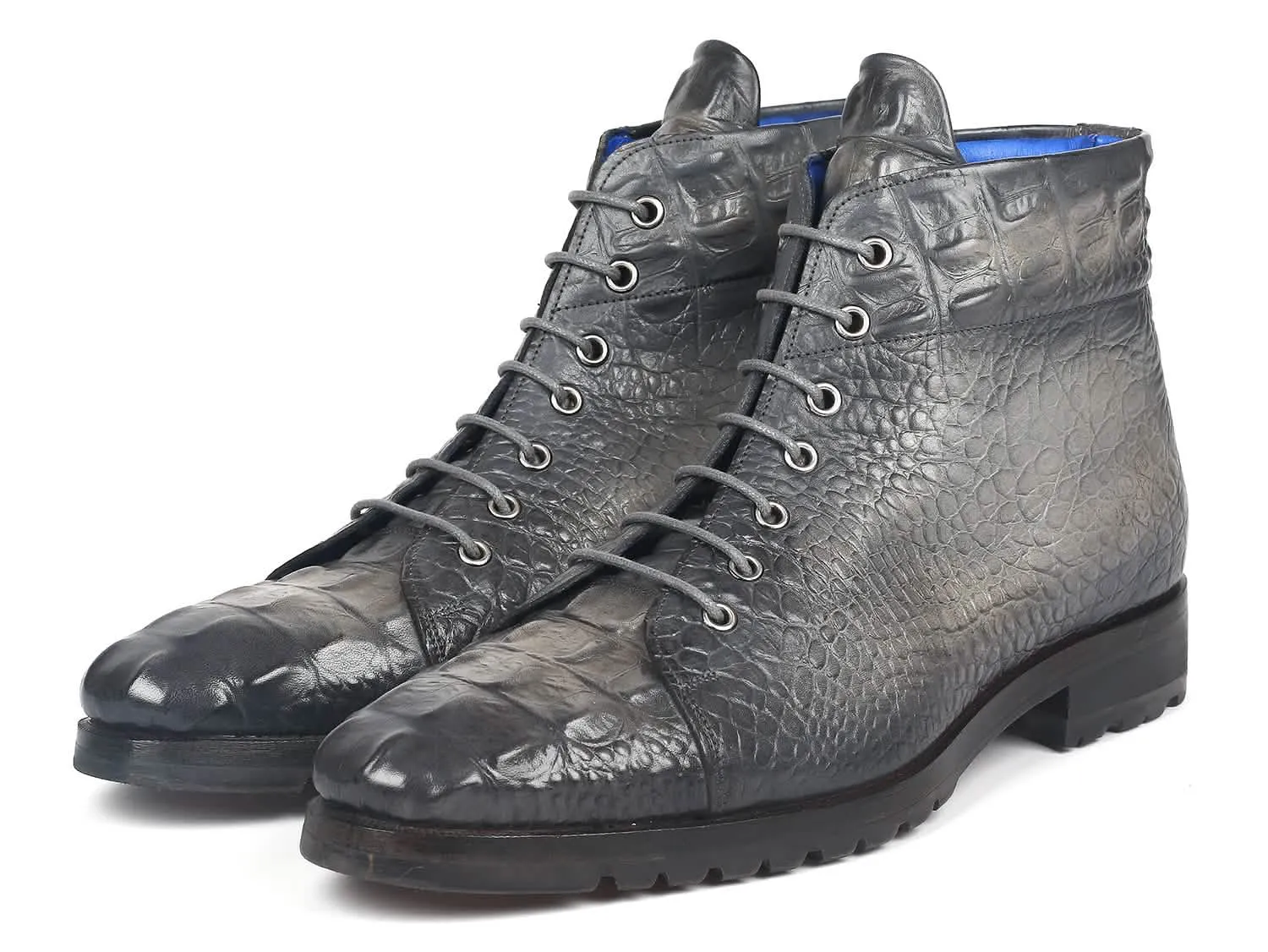 Tailored Gray Crocodile Leather Boots for Men by Paul Parkman