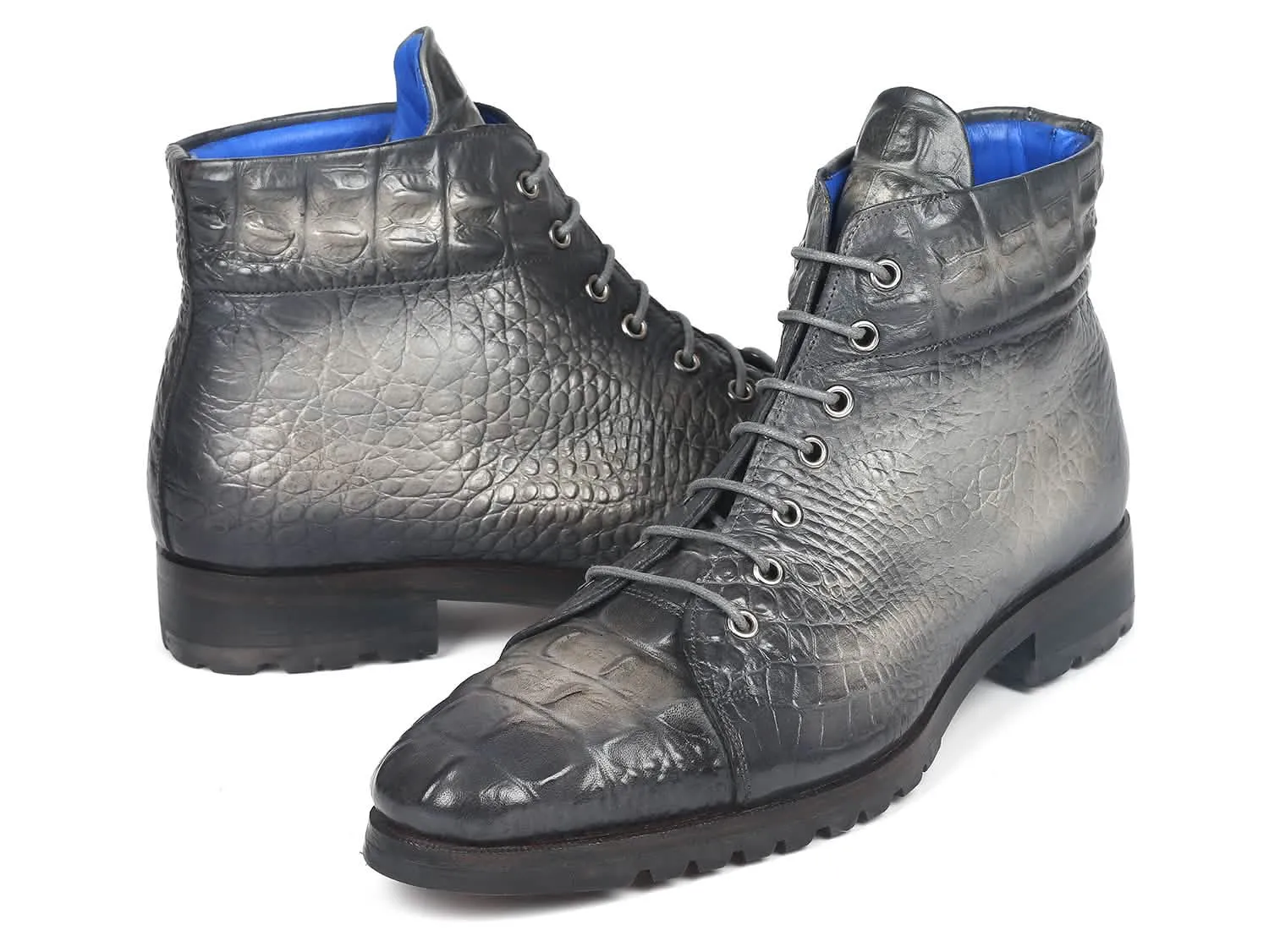 Tailored Gray Crocodile Leather Boots for Men by Paul Parkman