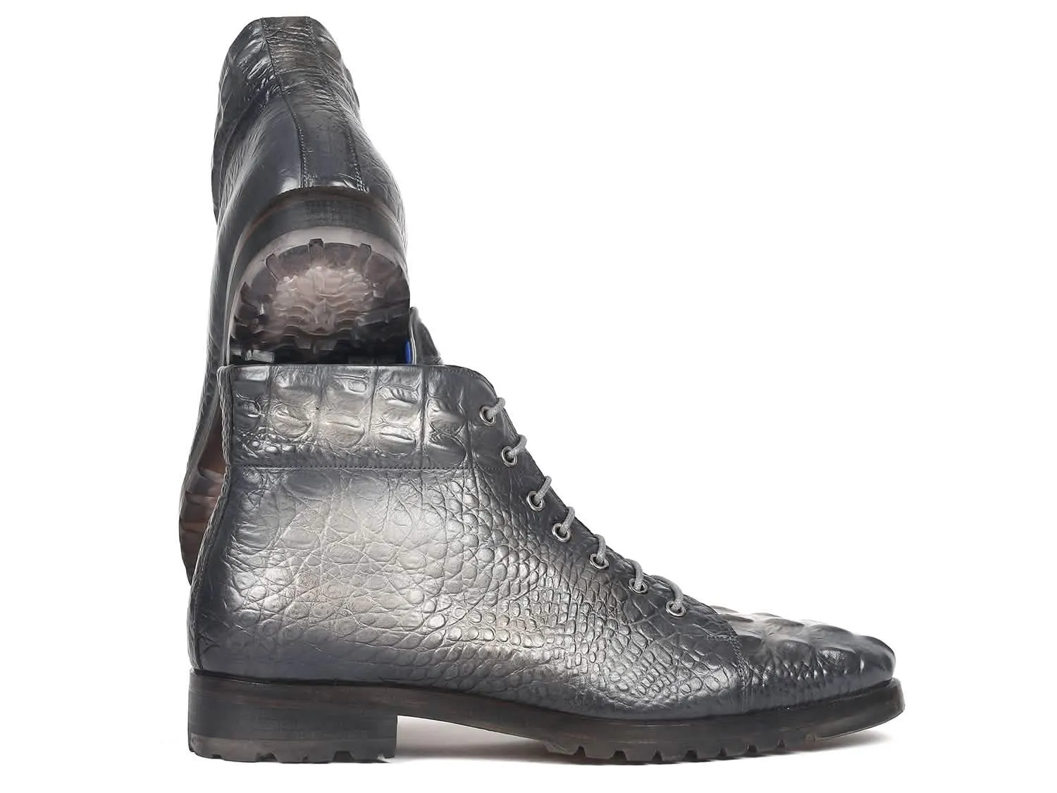 Tailored Gray Crocodile Leather Boots for Men by Paul Parkman