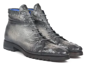 Tailored Gray Crocodile Leather Boots for Men by Paul Parkman