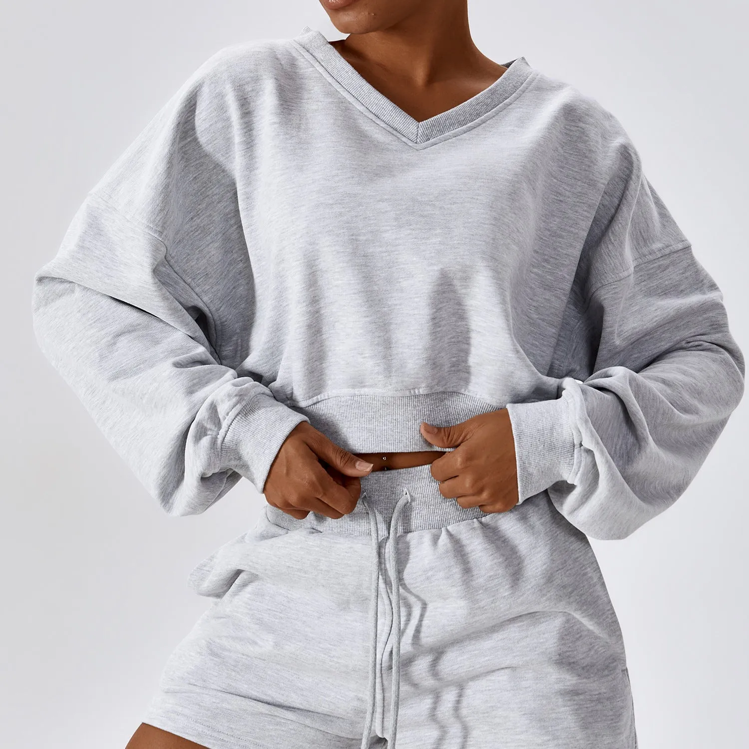 TastyHottie - Loose Long Sleeve Sweatshirt Outdoor Keep Warm V Neck Pullover All Matching Casual Sweatshirt Top