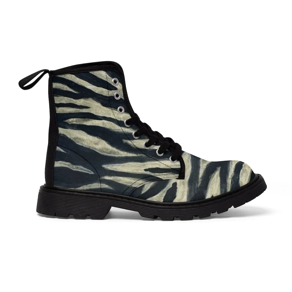 Tiger Striped Women's Boots, Animal Print Best Designer Premium Fashion Laced-up Boots For Ladies