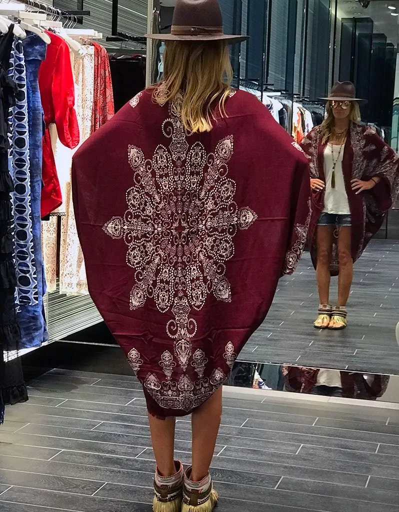 Trophy Wife Cocoon Cape in Merlot/Bone