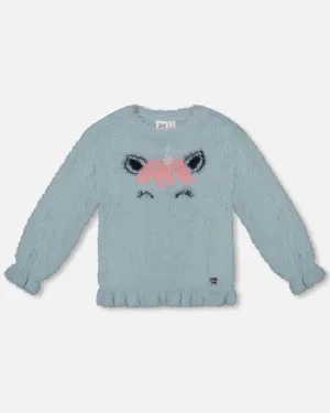 Unicorn Sweater Hairy Knit Turquoise