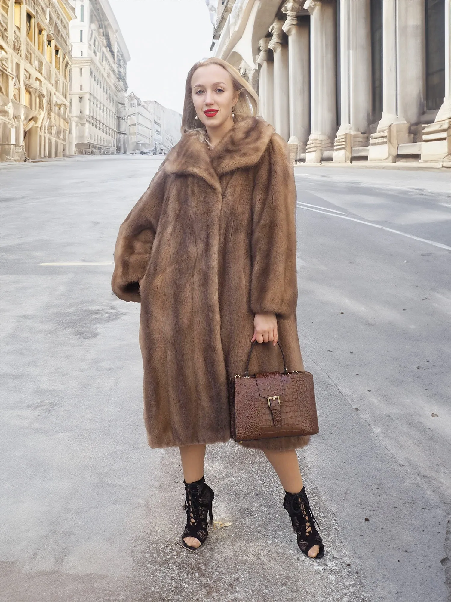 Vintage Pastel Canadian Brown Mink Fur Coat L/XL