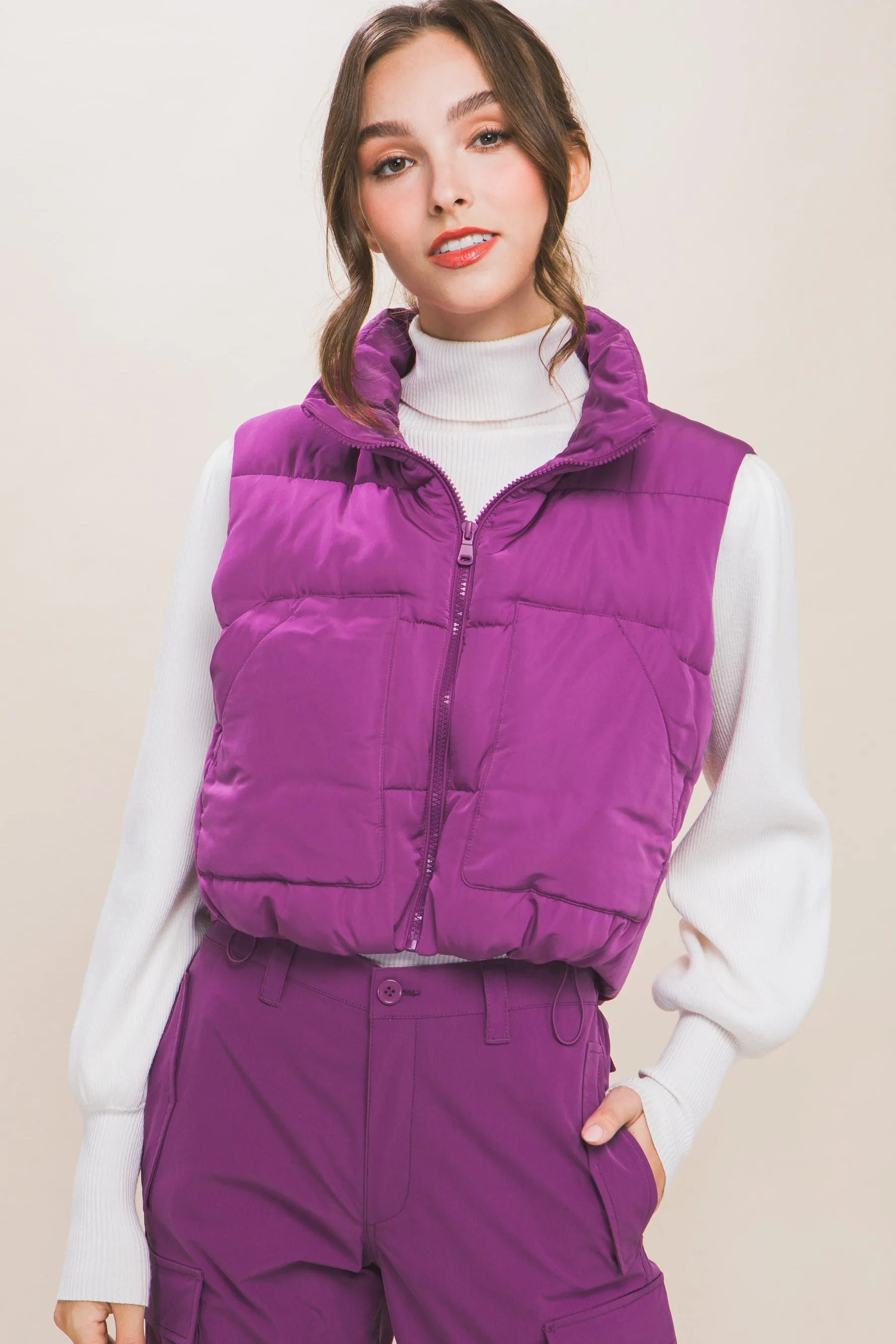 Violet Puffer Vest With Pockets