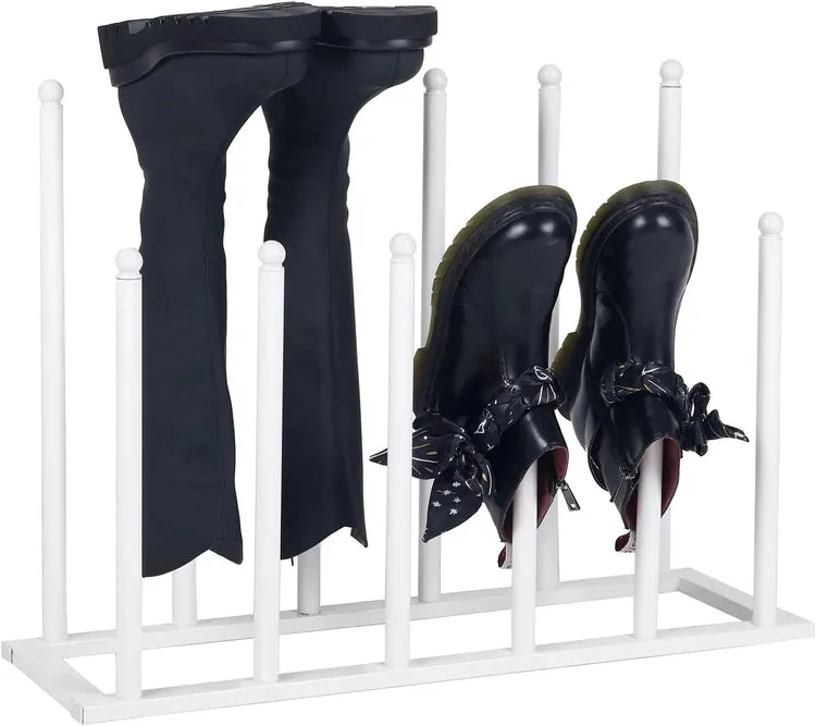 White Metal Free Standing Boot Shoe Rack Organizer, Tall Boot Shaper Storage Stand, Holds up 6 Pairs of Tall Boots