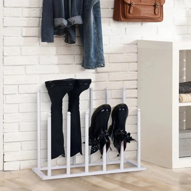 White Metal Free Standing Boot Shoe Rack Organizer, Tall Boot Shaper Storage Stand, Holds up 6 Pairs of Tall Boots