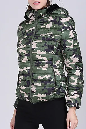 Women Long Sleeve Stylish Camouflage Printed Winter Casual Padded Jacket - WPJ90088