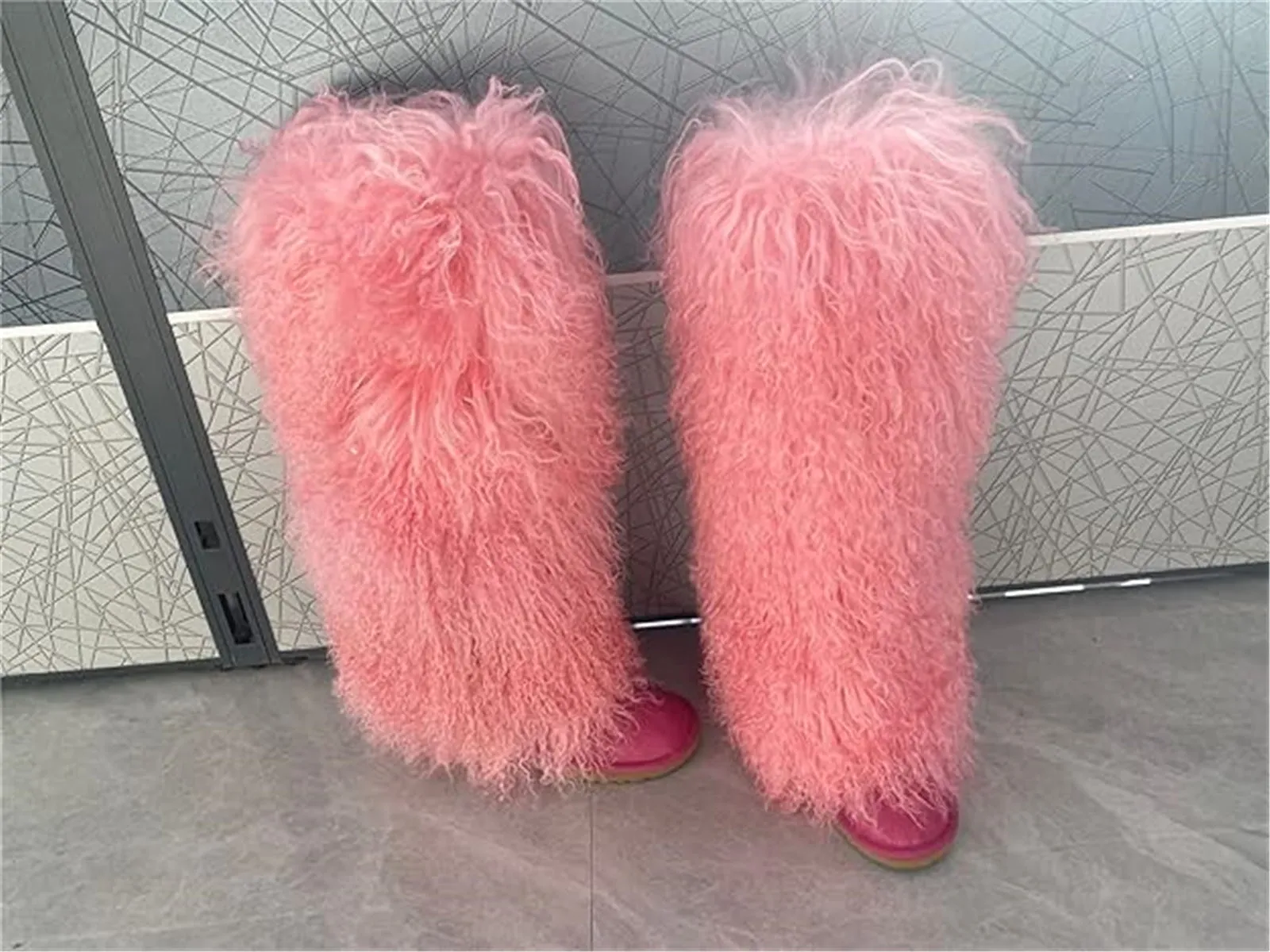 Women's Fluffy Real Mongolian Sheep Fur Boots Over Knee Boot With Wool Lining Multiple Colors Snow Boots