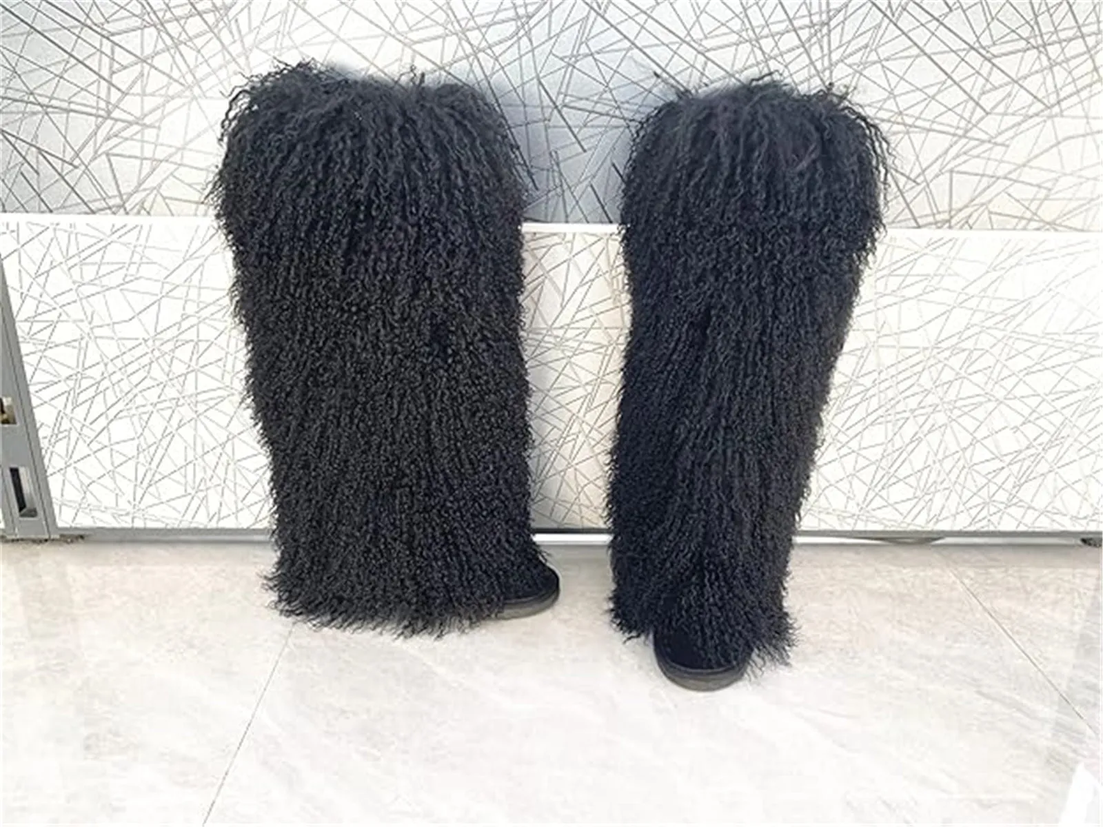 Women's Fluffy Real Mongolian Sheep Fur Boots Over Knee Boot With Wool Lining Multiple Colors Snow Boots