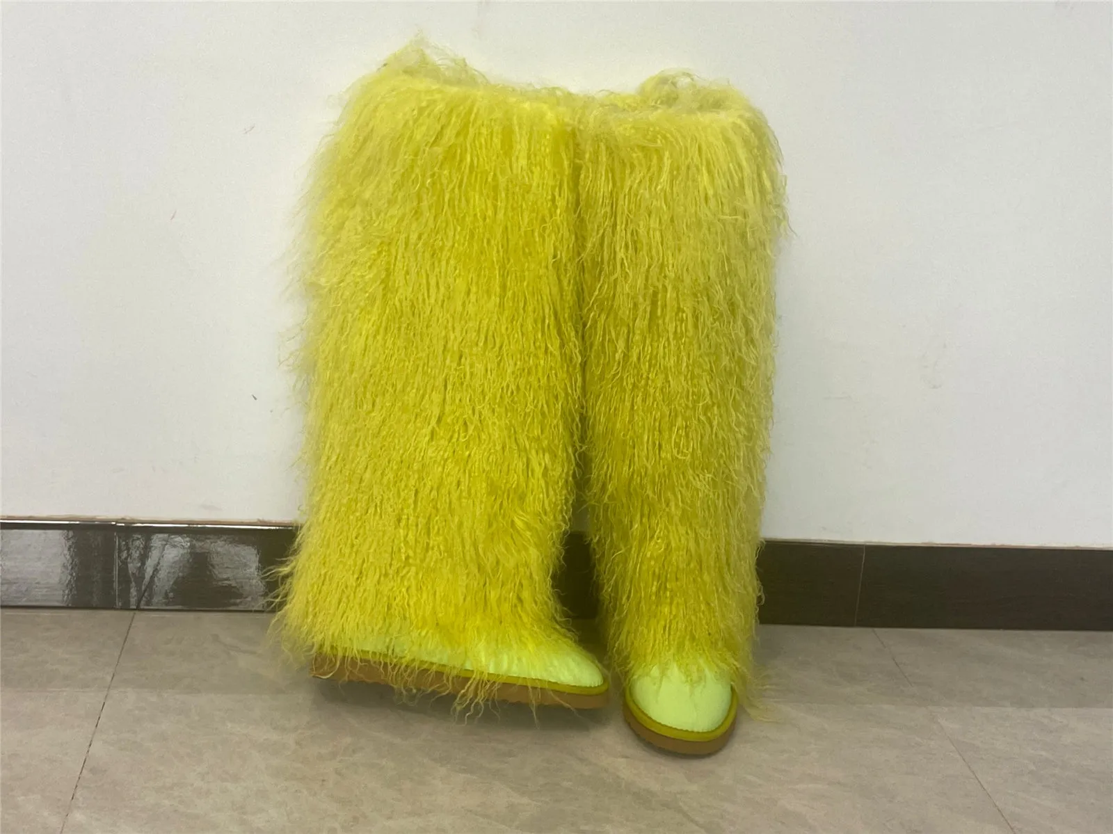 Women's Fluffy Real Mongolian Sheep Fur Boots Over Knee Boot With Wool Lining Multiple Colors Snow Boots