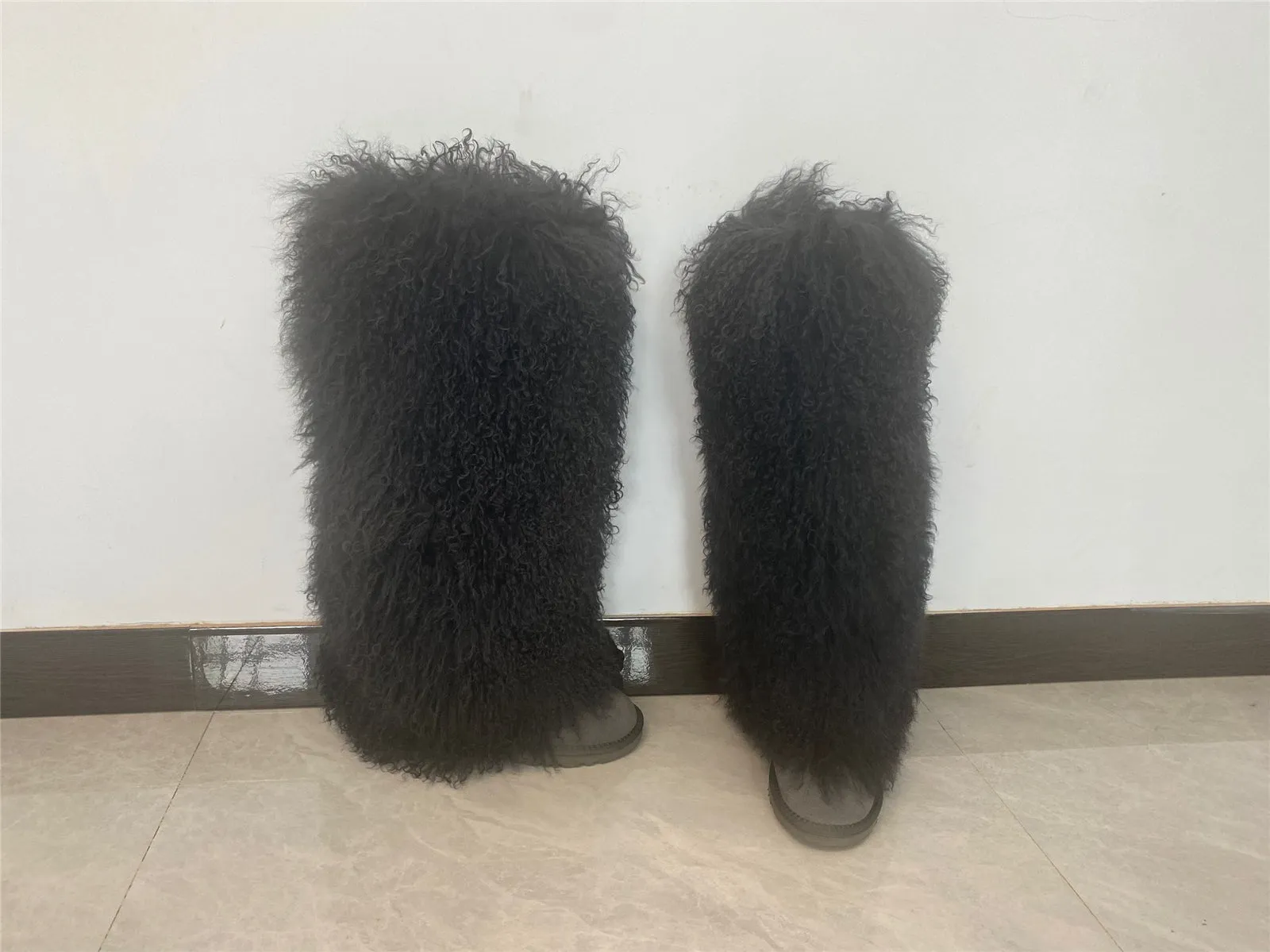 Women's Fluffy Real Mongolian Sheep Fur Boots Over Knee Boot With Wool Lining Multiple Colors Snow Boots