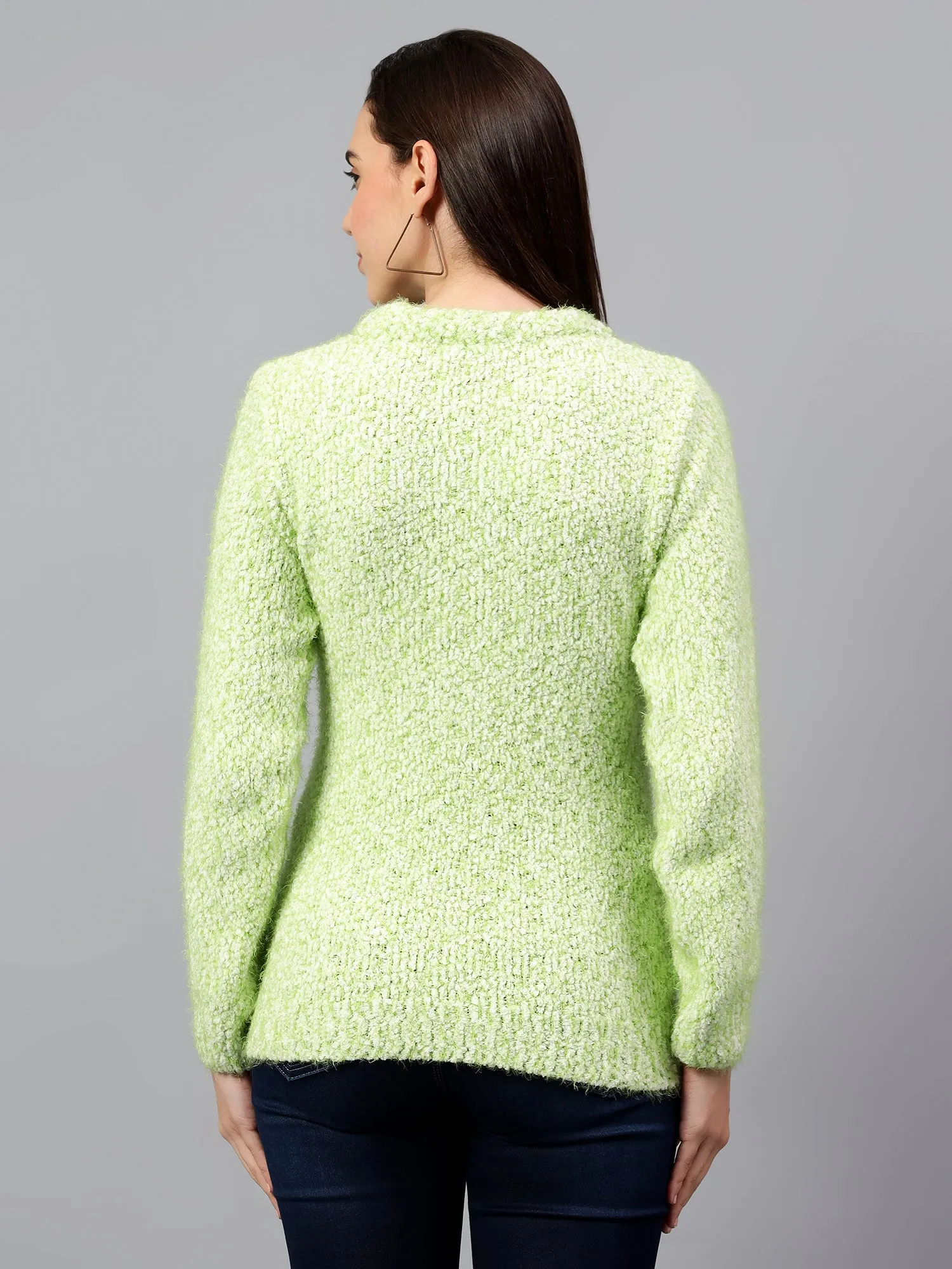 Women's Green Solid Full Sleeve Casual Sweater