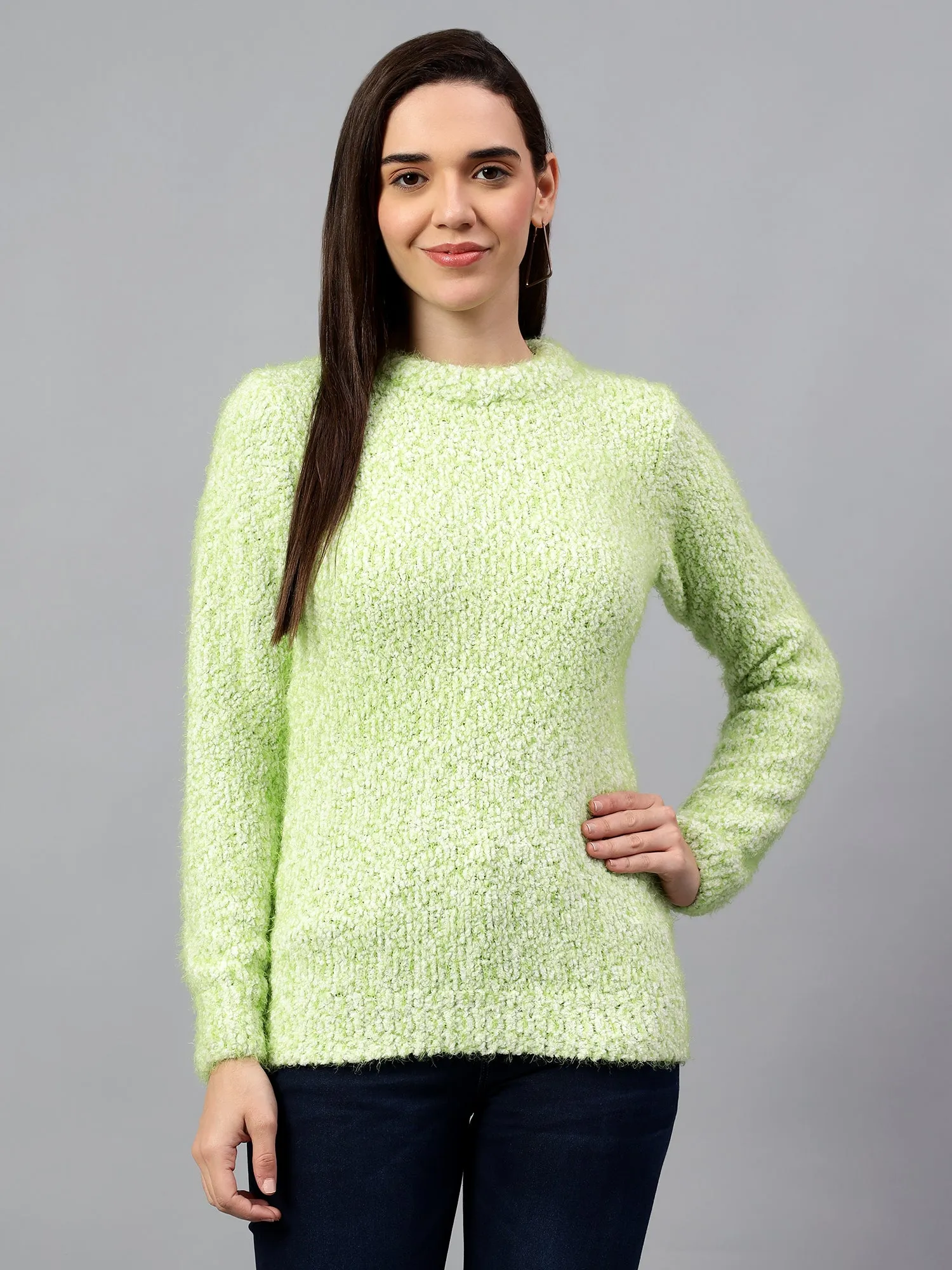 Women's Green Solid Full Sleeve Casual Sweater