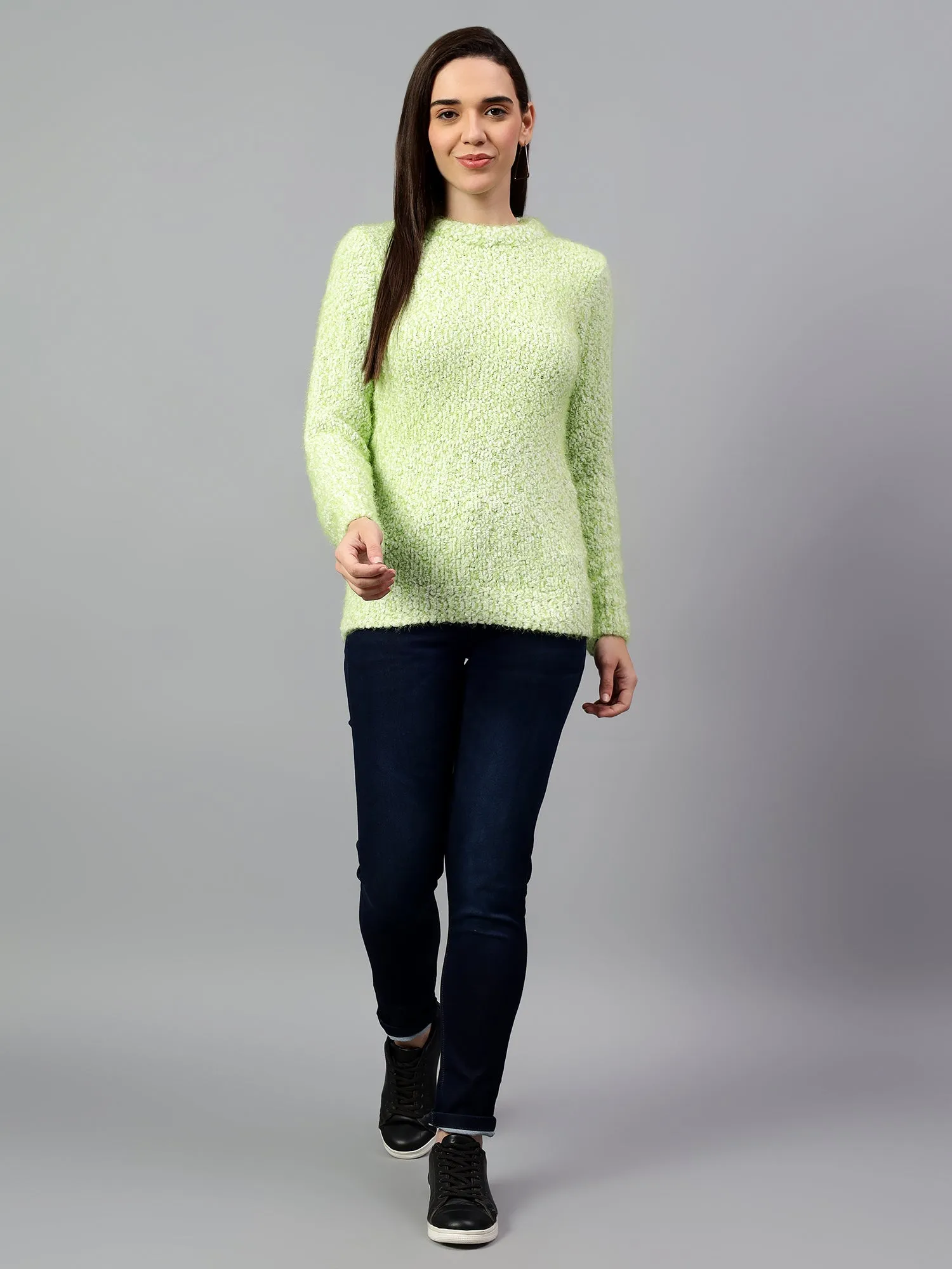 Women's Green Solid Full Sleeve Casual Sweater