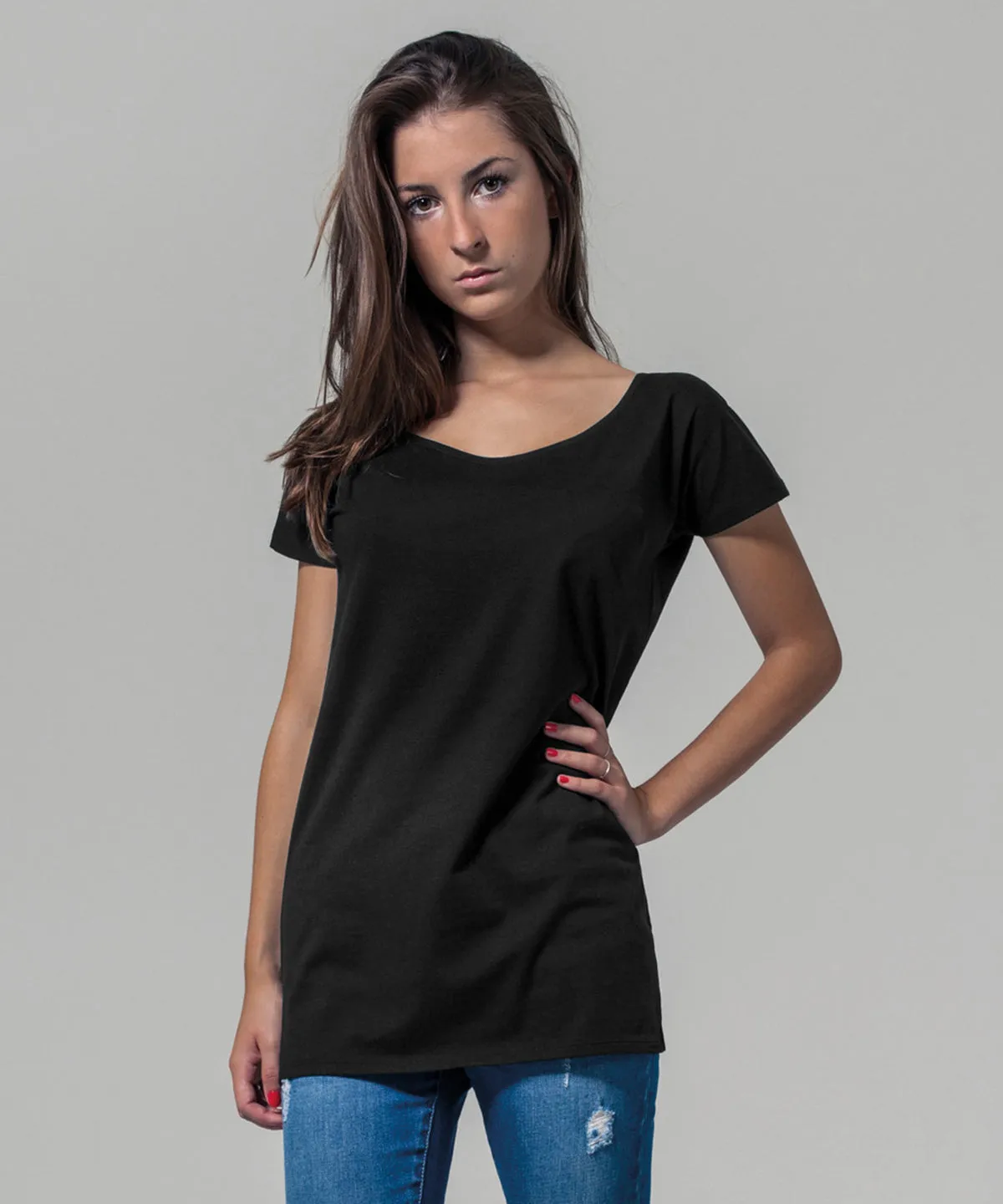 Womens wide neck tee | Black